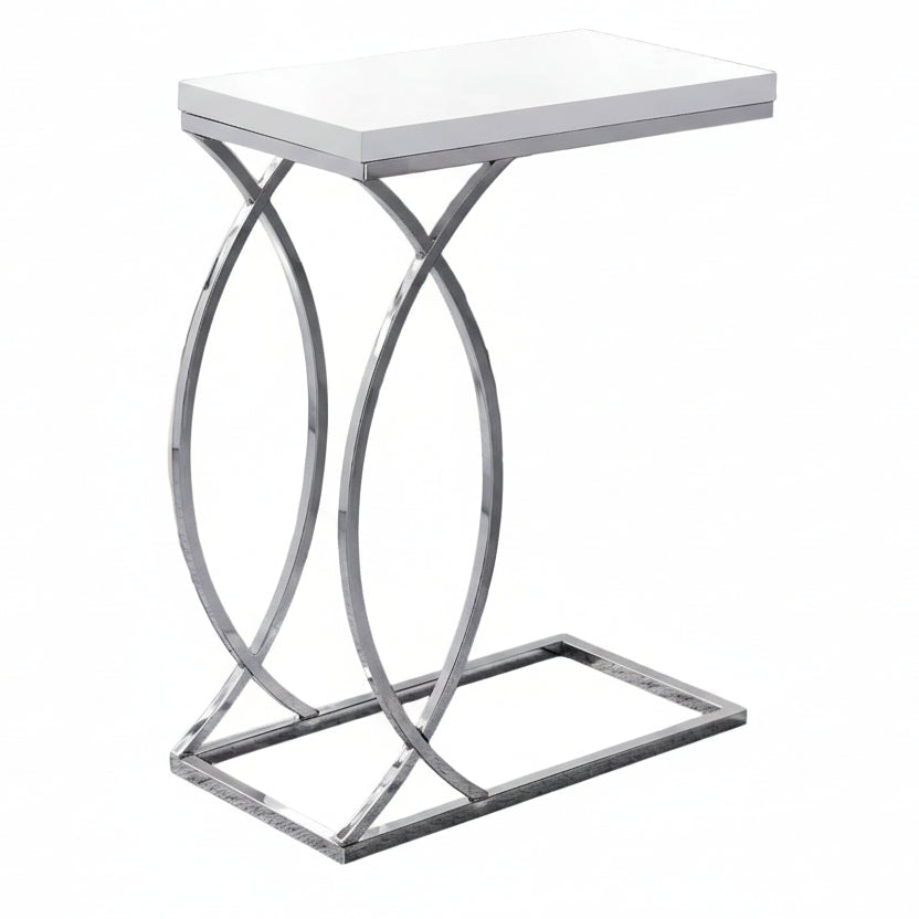 TABLE D'APPOINT - BLANC BRILLANT AVEC MÉTAL CHROME