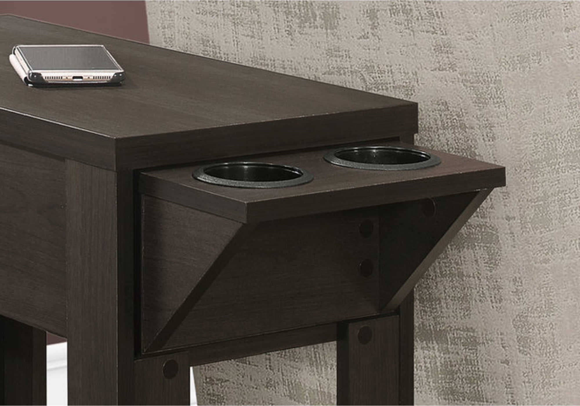 ACCENT TABLE - 23"H / ESPRESSO WITH A GLASS HOLDER