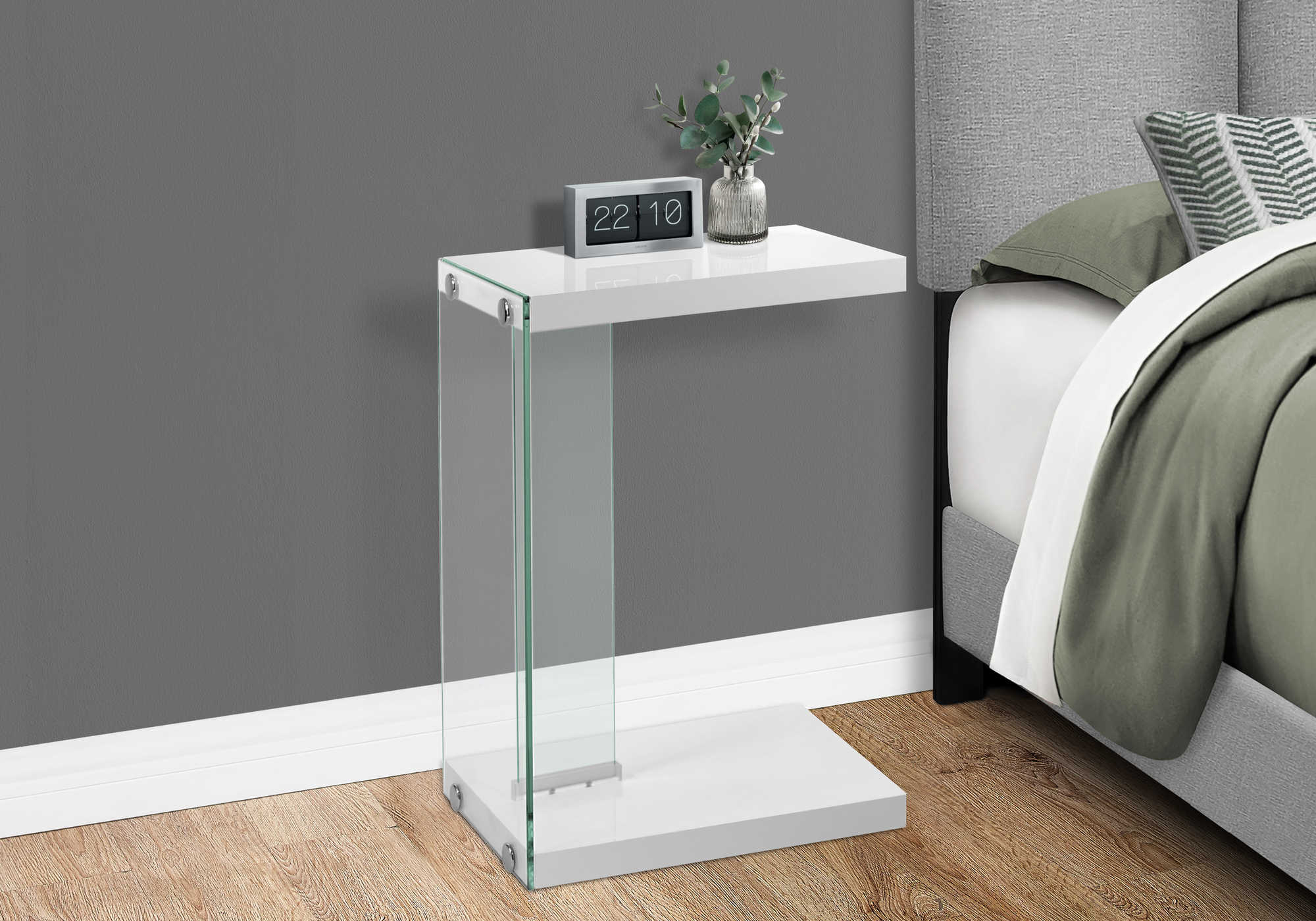 ACCENT TABLE - GLOSSY WHITE WITH TEMPERED GLASS
