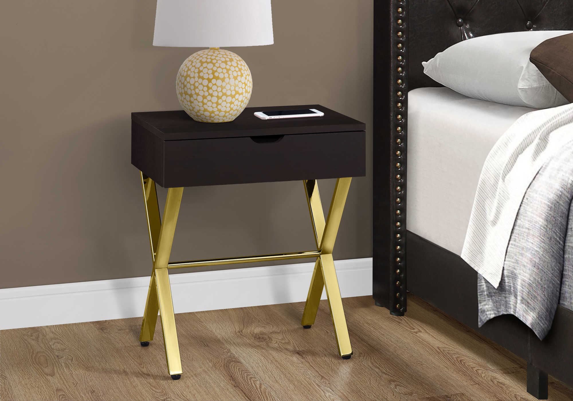 ACCENT TABLE - 24"H / ESPRESSO / GOLD METAL