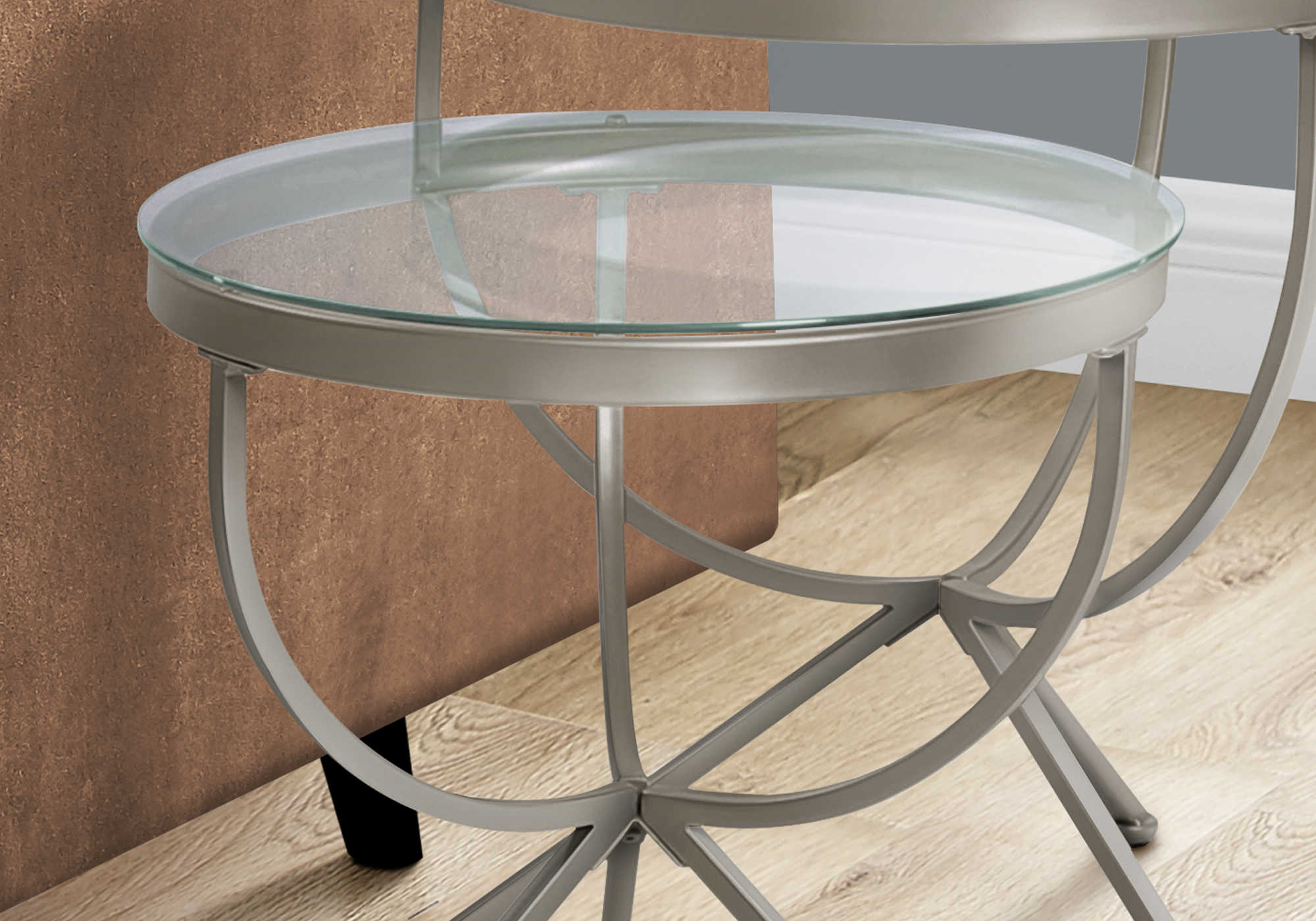 NESTING TABLE - 2PCS SET / SILVER WITH TEMPERED GLASS