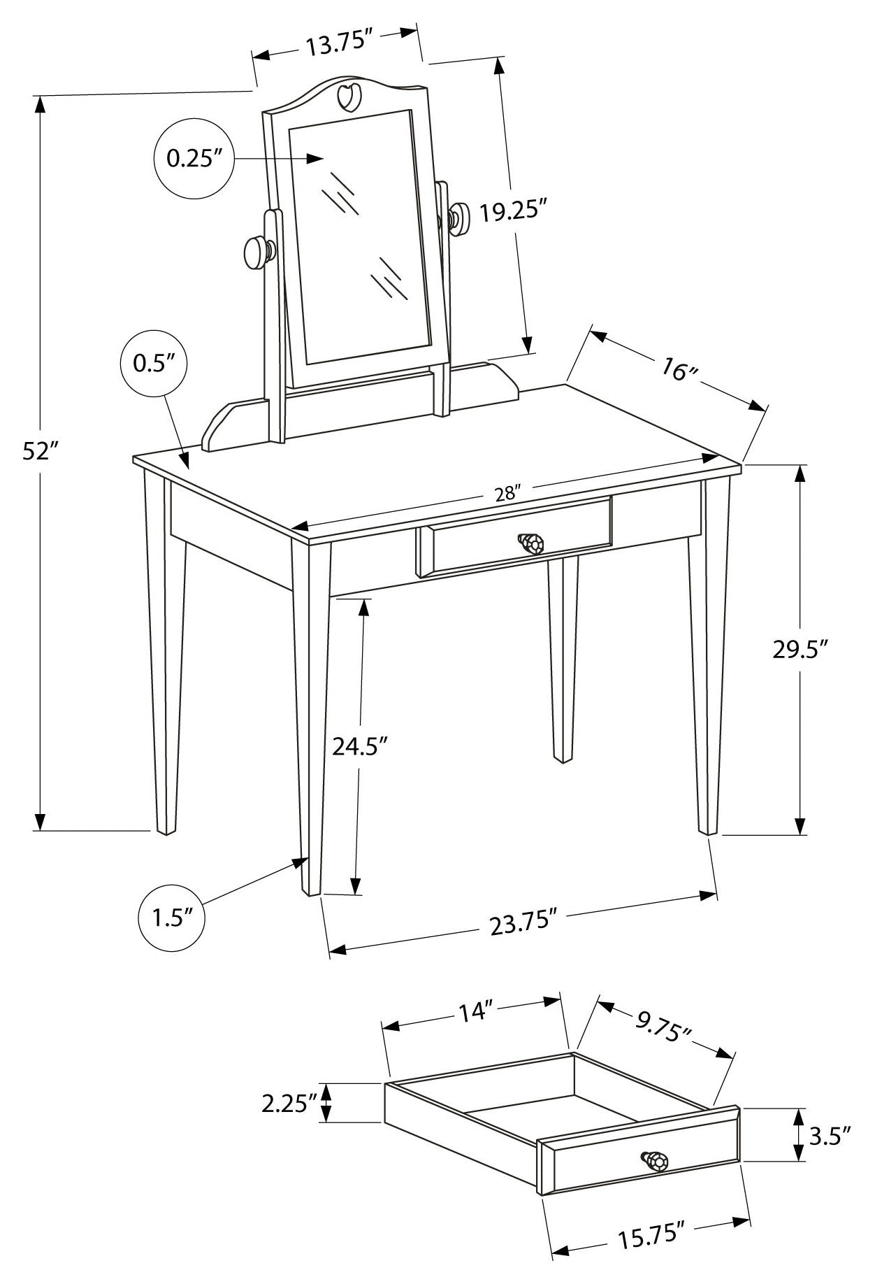 VANITY - PINK / MIRROR AND STORAGE DRAWER