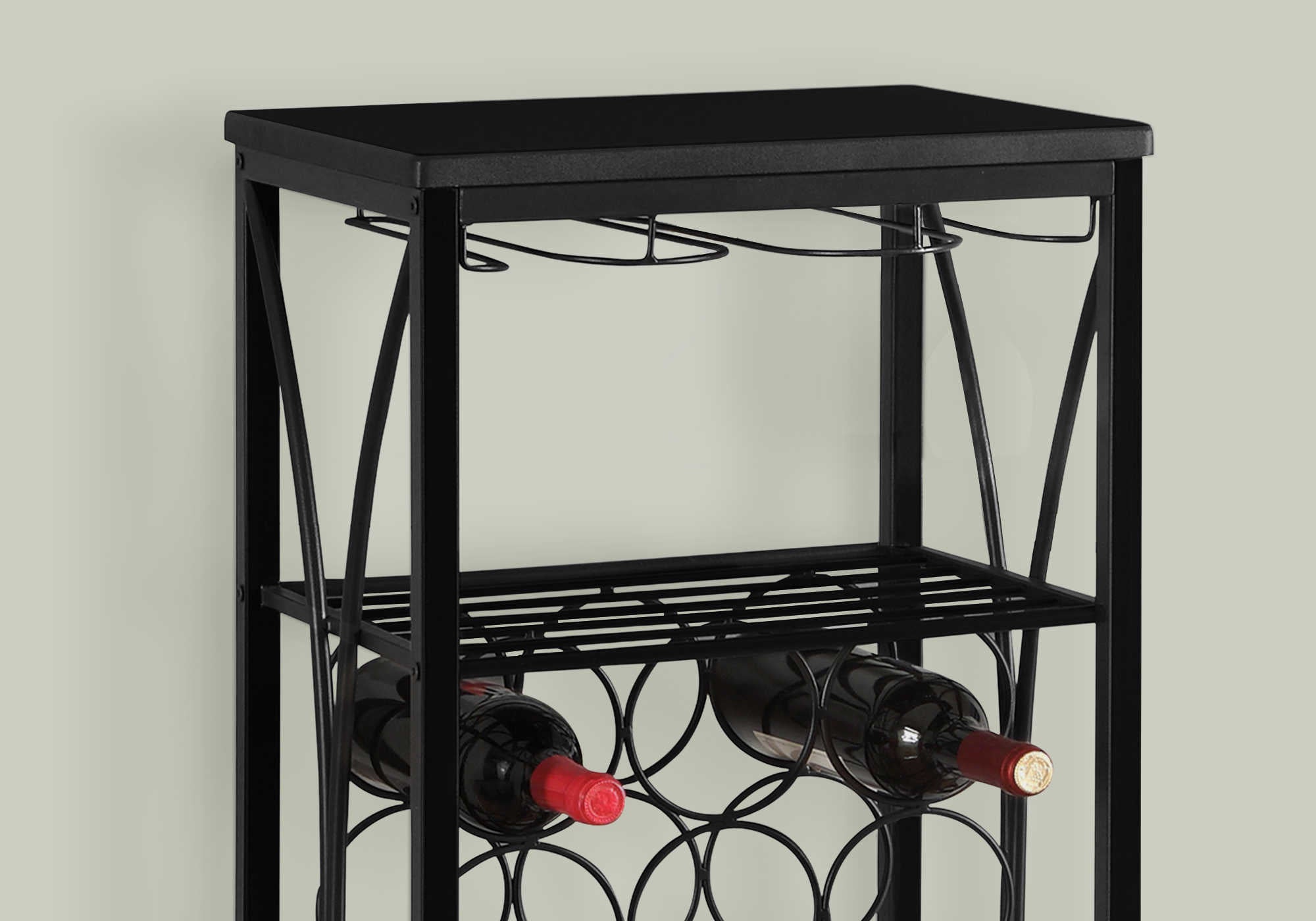 HOME BAR - 40"H / BLACK METAL WINE BOTTLE AND GLASS RACK