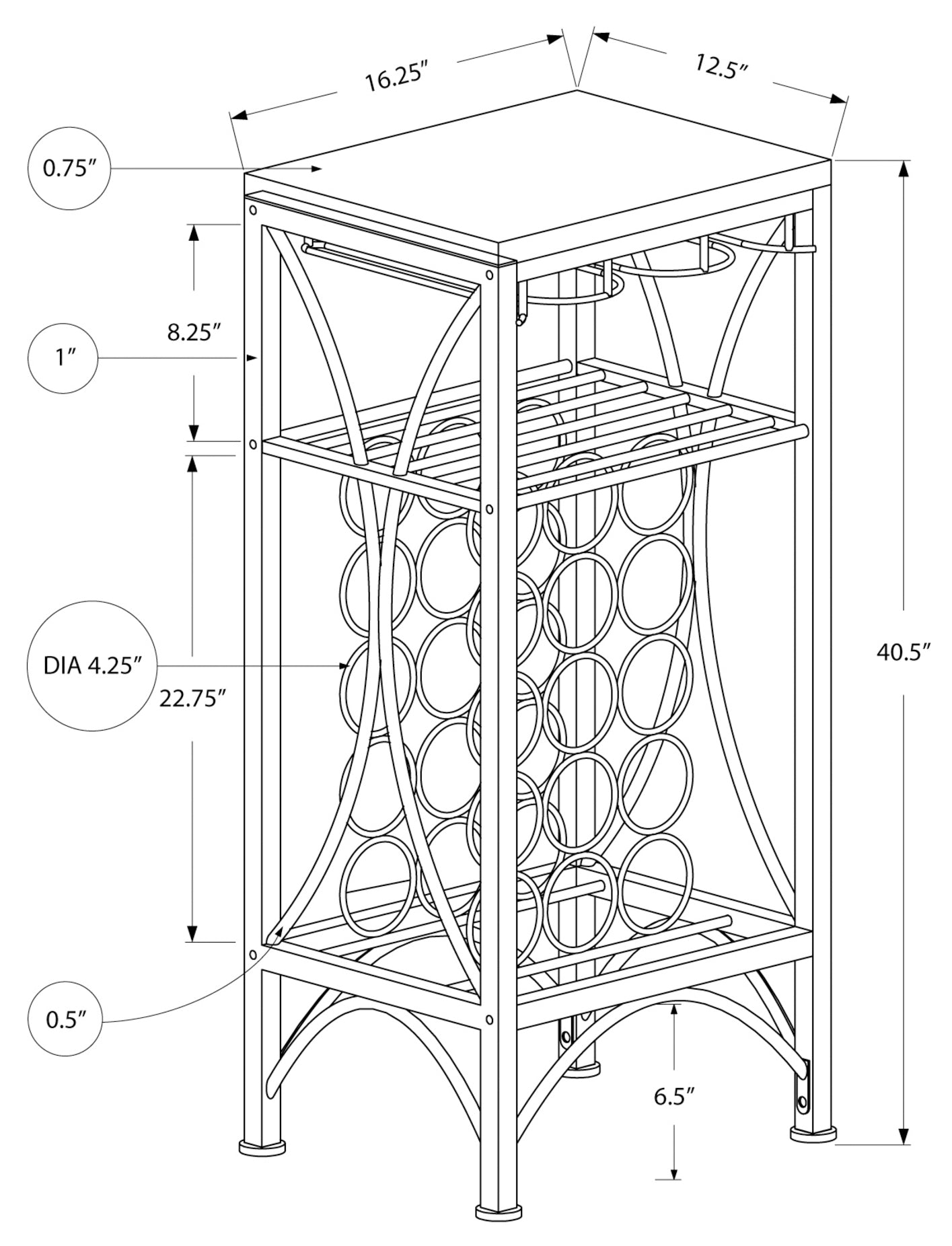 HOME BAR - 40"H / BLACK METAL WINE BOTTLE AND GLASS RACK