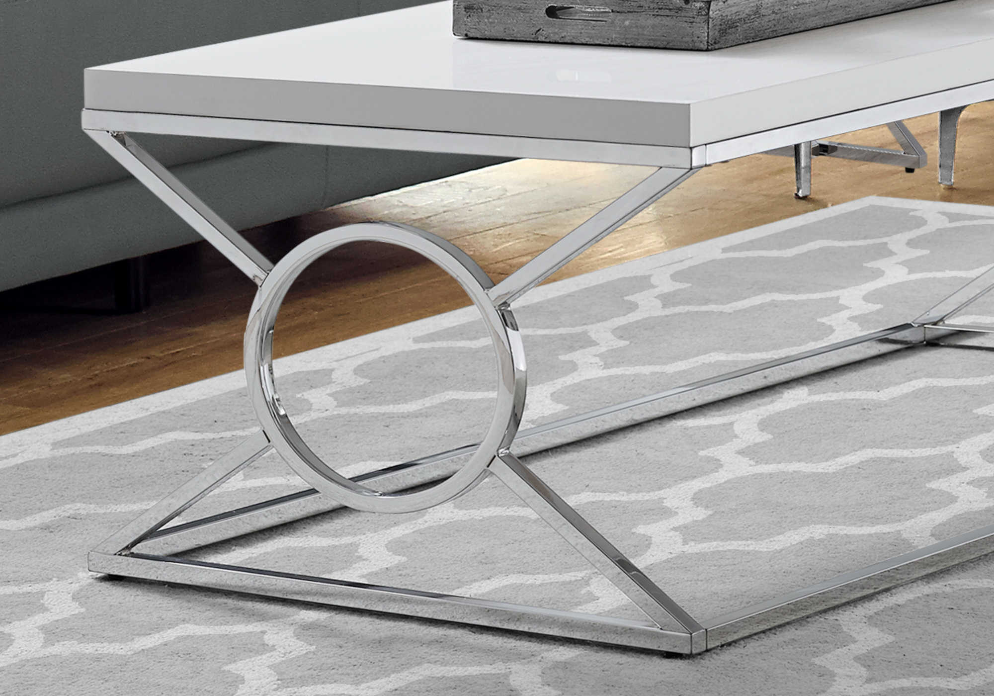 COFFEE TABLE - GLOSSY WHITE WITH CHROME METAL