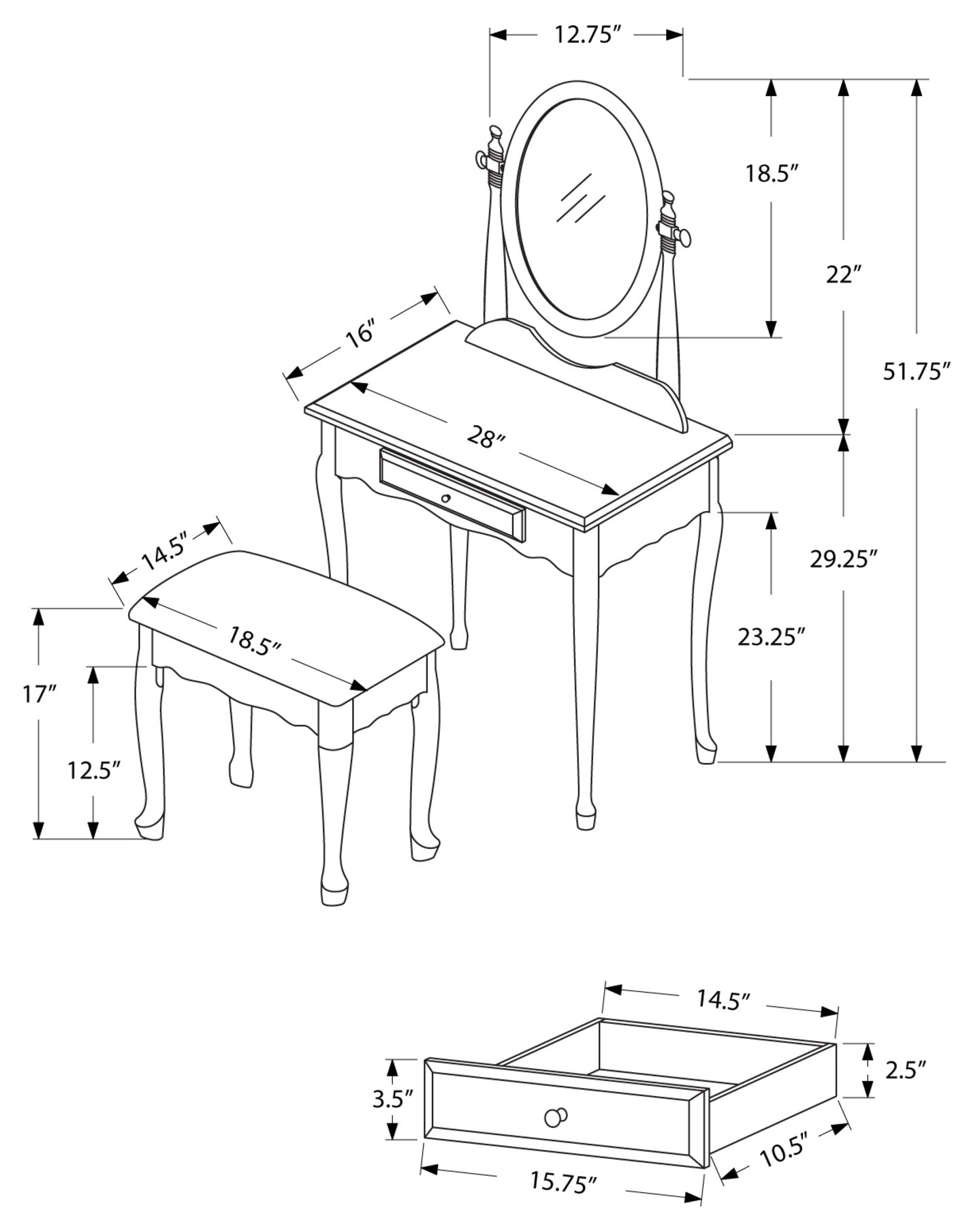 VANITY SET - 2PCS SET / ANTIQUE WHITE