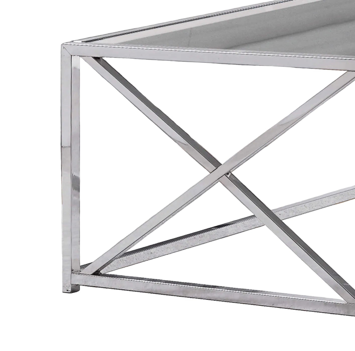 COFFEE TABLE - 44"L / CHROME METAL WITH TEMPERED GLASS