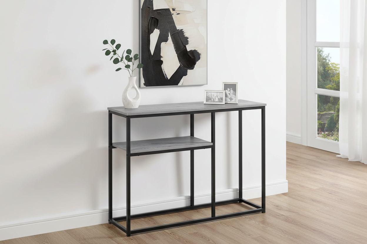 TABLE D'APPOINT - 42"L / CONSOLE D'ENTRÉE EN MÉTAL GRIS / NOIR
