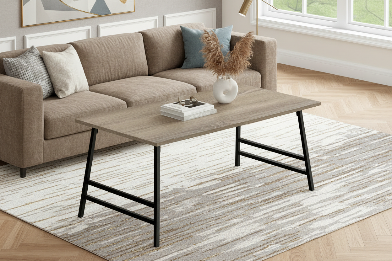 COFFEE TABLE - 40"L / DARK TAUPE / BLACK METAL