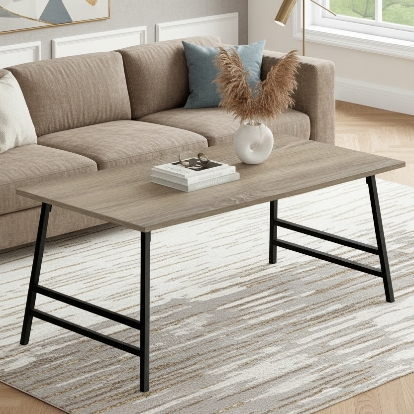 COFFEE TABLE - 40"L / DARK TAUPE / BLACK METAL