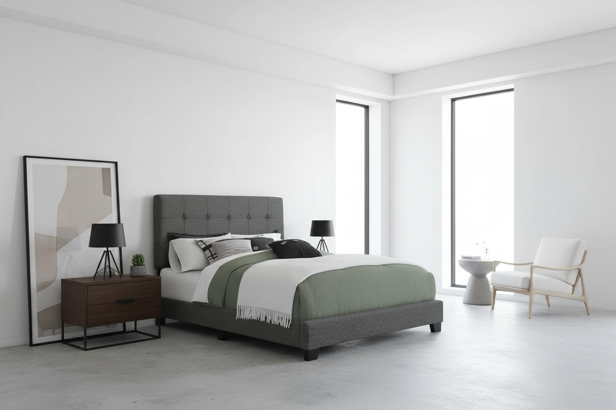 BOUCLE FABRIC UPHOLSTERED FULL SIZE BED FRAME