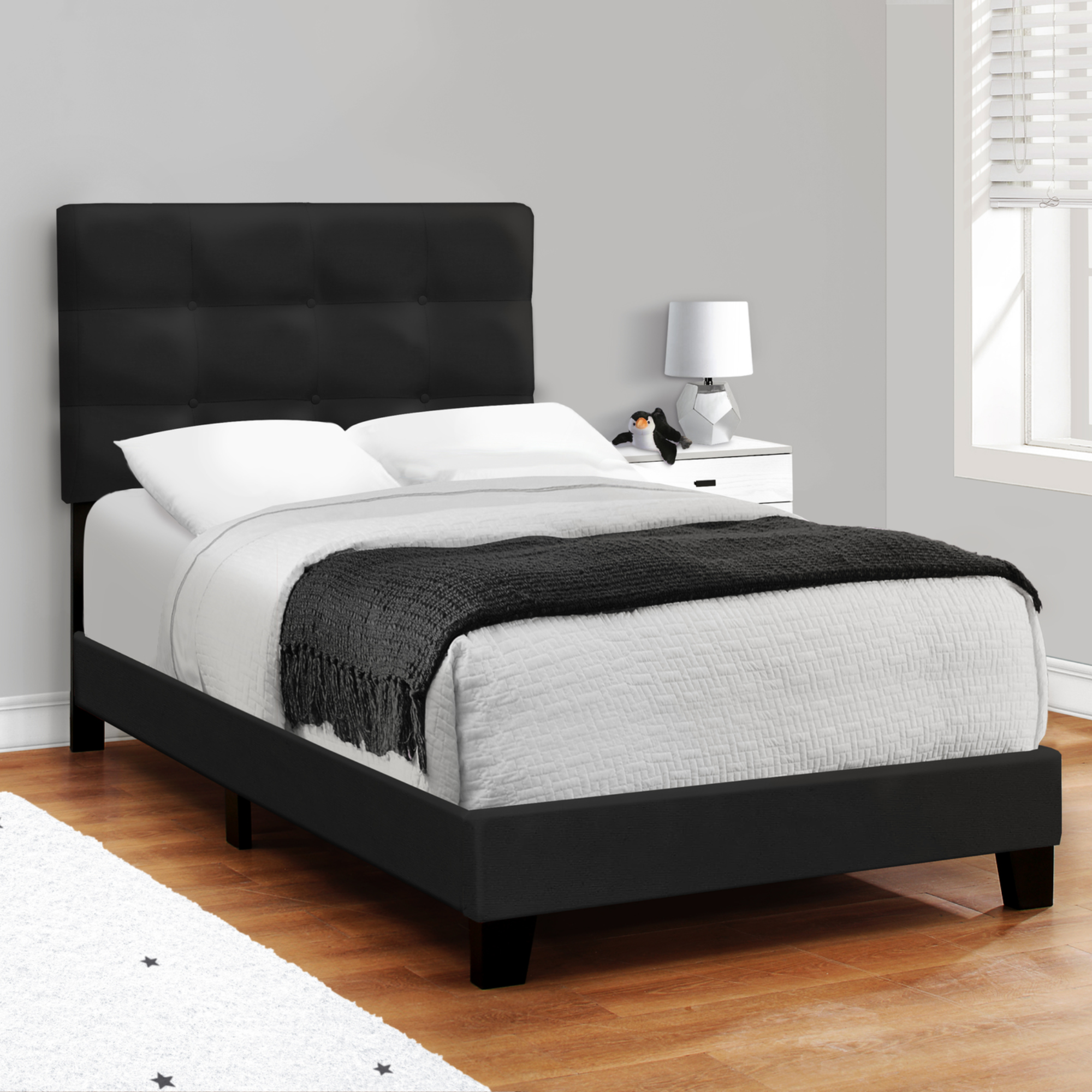 BOUCLE FABRIC UPHOLSTERED TWIN SIZE BED FRAME