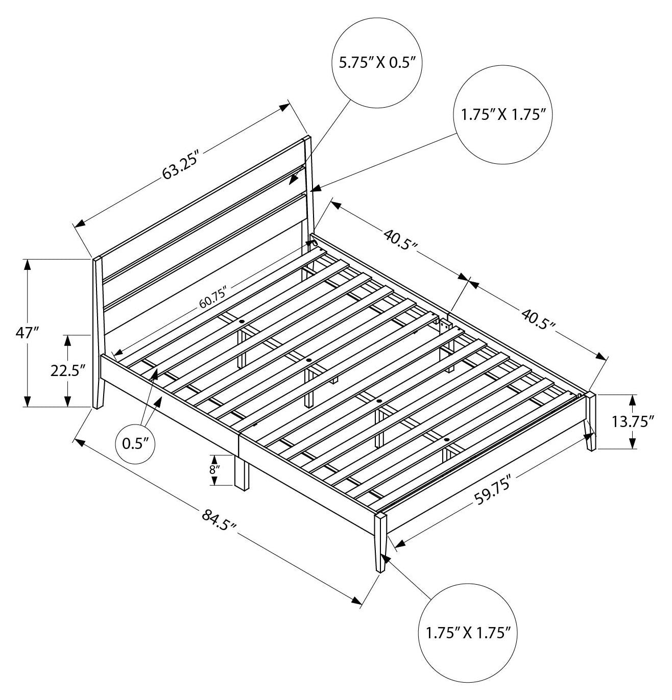 BED - QUEEN SIZE / GREY SOLID WOOD PLATFORM