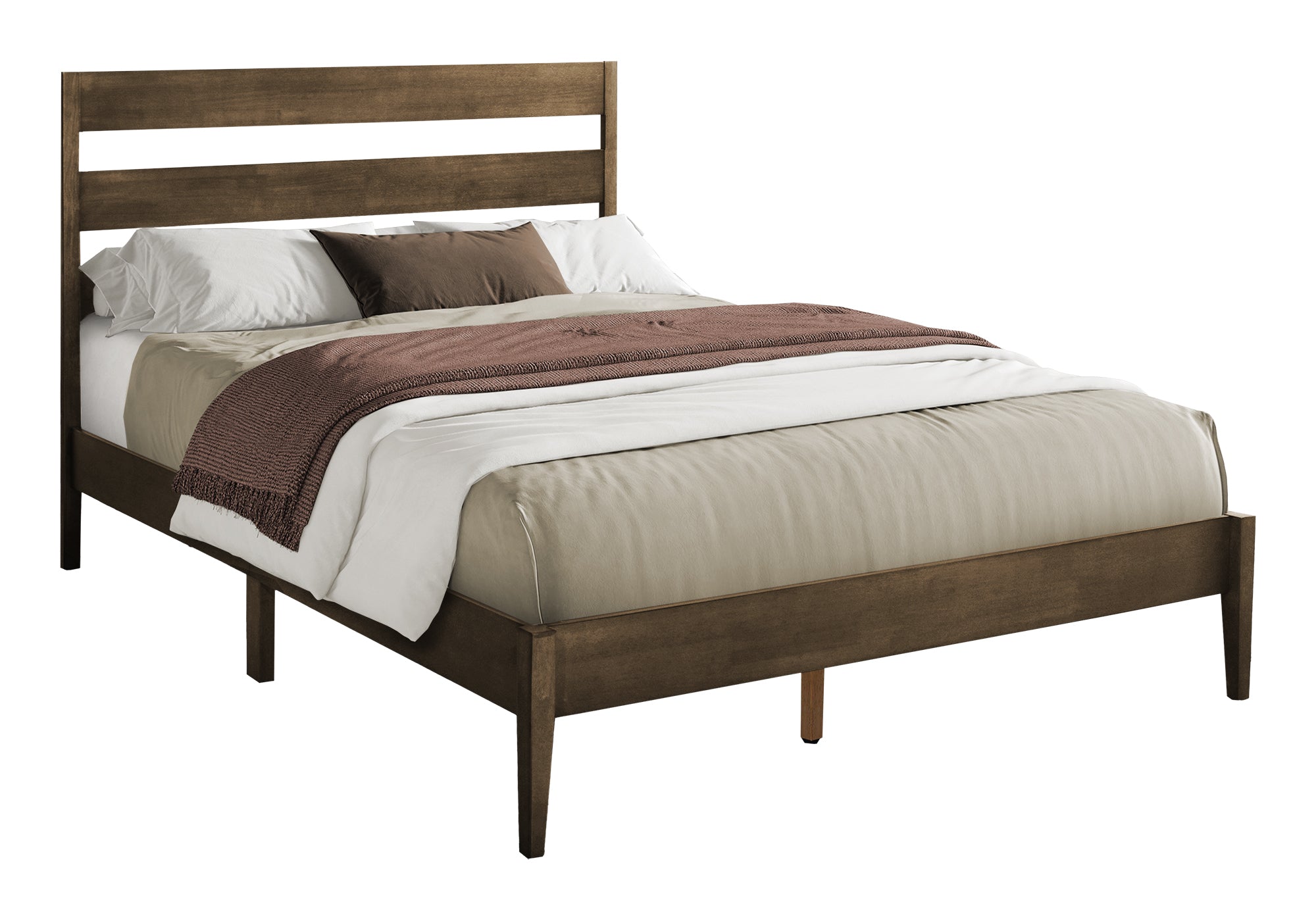 BED - QUEEN SIZE / GREY SOLID WOOD PLATFORM