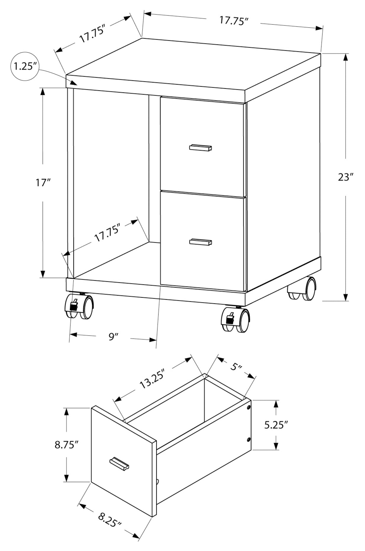 OFFICE CABINET - ESPRESSO 2 DRAWER ON CASTORS