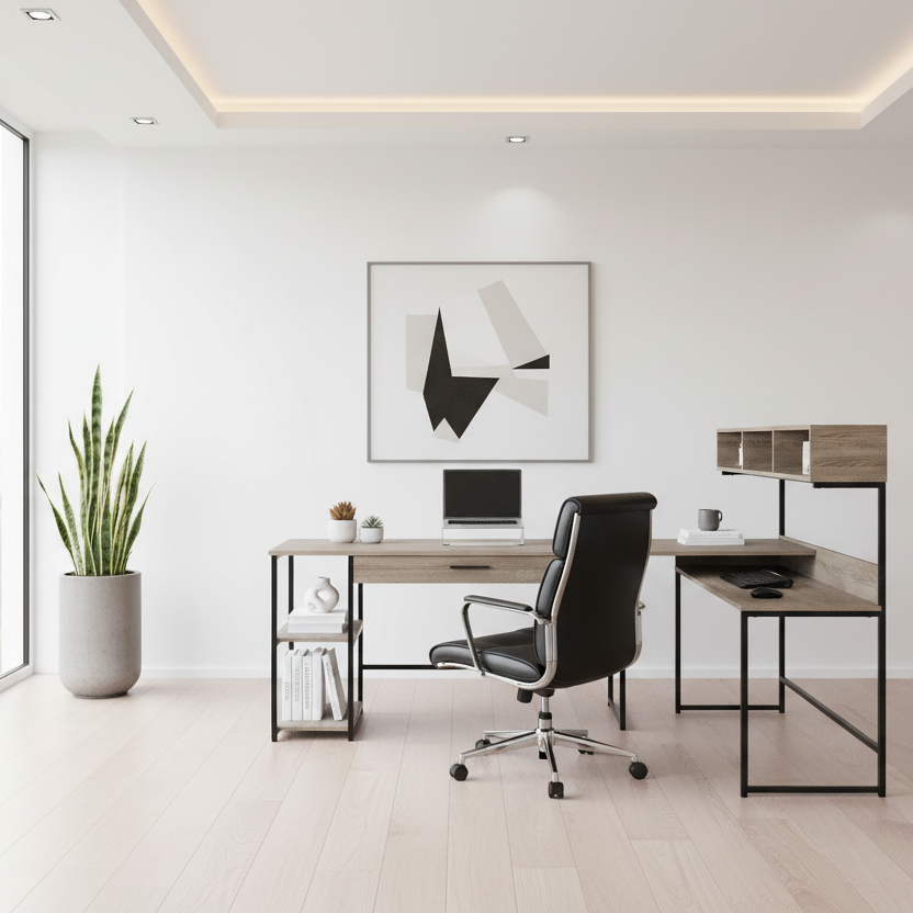 BUREAU D'ORDINATEUR - D'ANGLE EN MÉTAL GRIS / NOIR