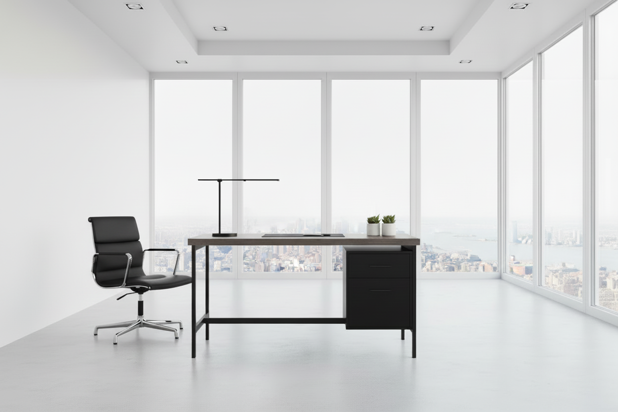 BUREAU D'ORDINATEUR - 48"L / BLANC / MÉTAL ARGENTÉ