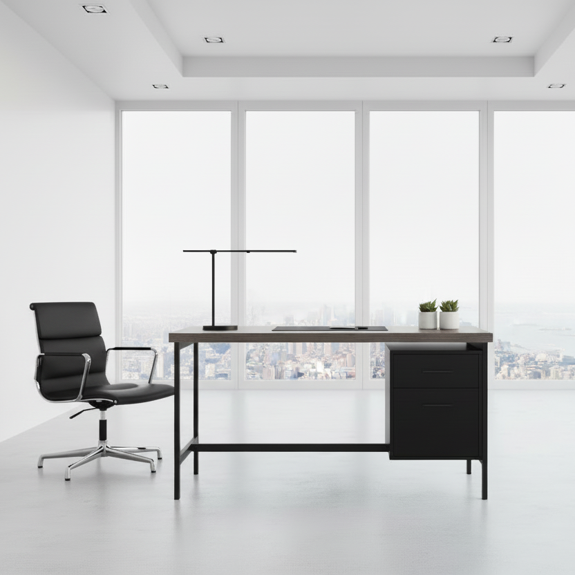 BUREAU D'ORDINATEUR - 48"L / BLANC / MÉTAL ARGENTÉ