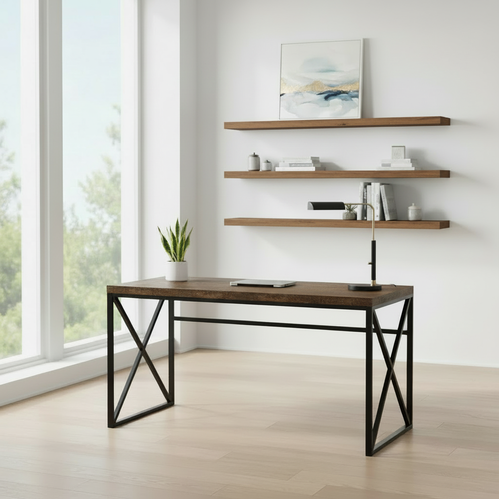 BUREAU D'ORDINATEUR - 48"L / ESPRESSO / MÉTAL DORÉ