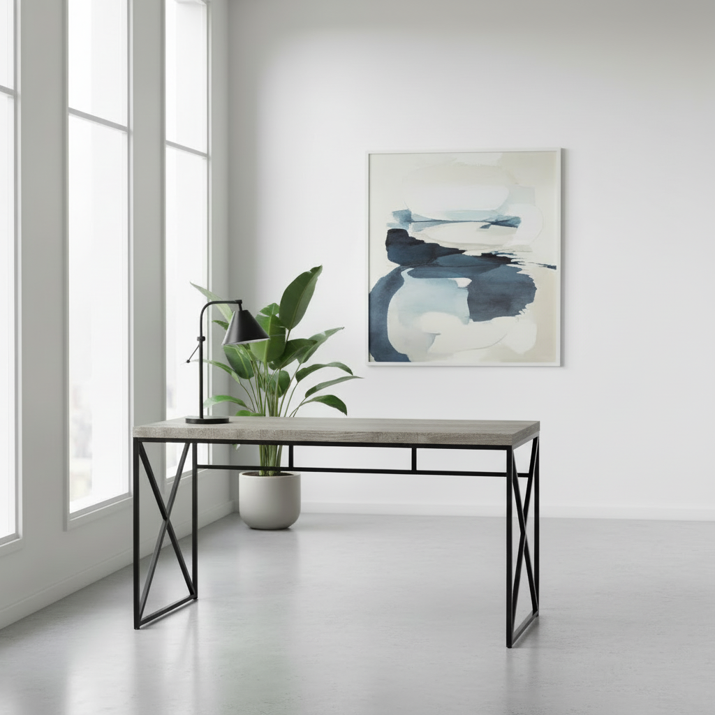 BUREAU D'ORDINATEUR - 48"L / ESPRESSO / MÉTAL DORÉ