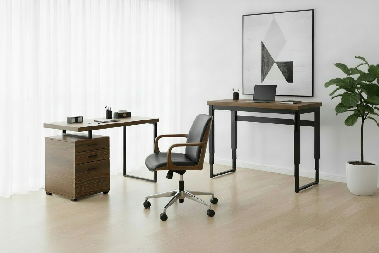 COMPUTER DESK - 48"L / WALNUT / ADJ.HEIGHT/ BLACK METAL