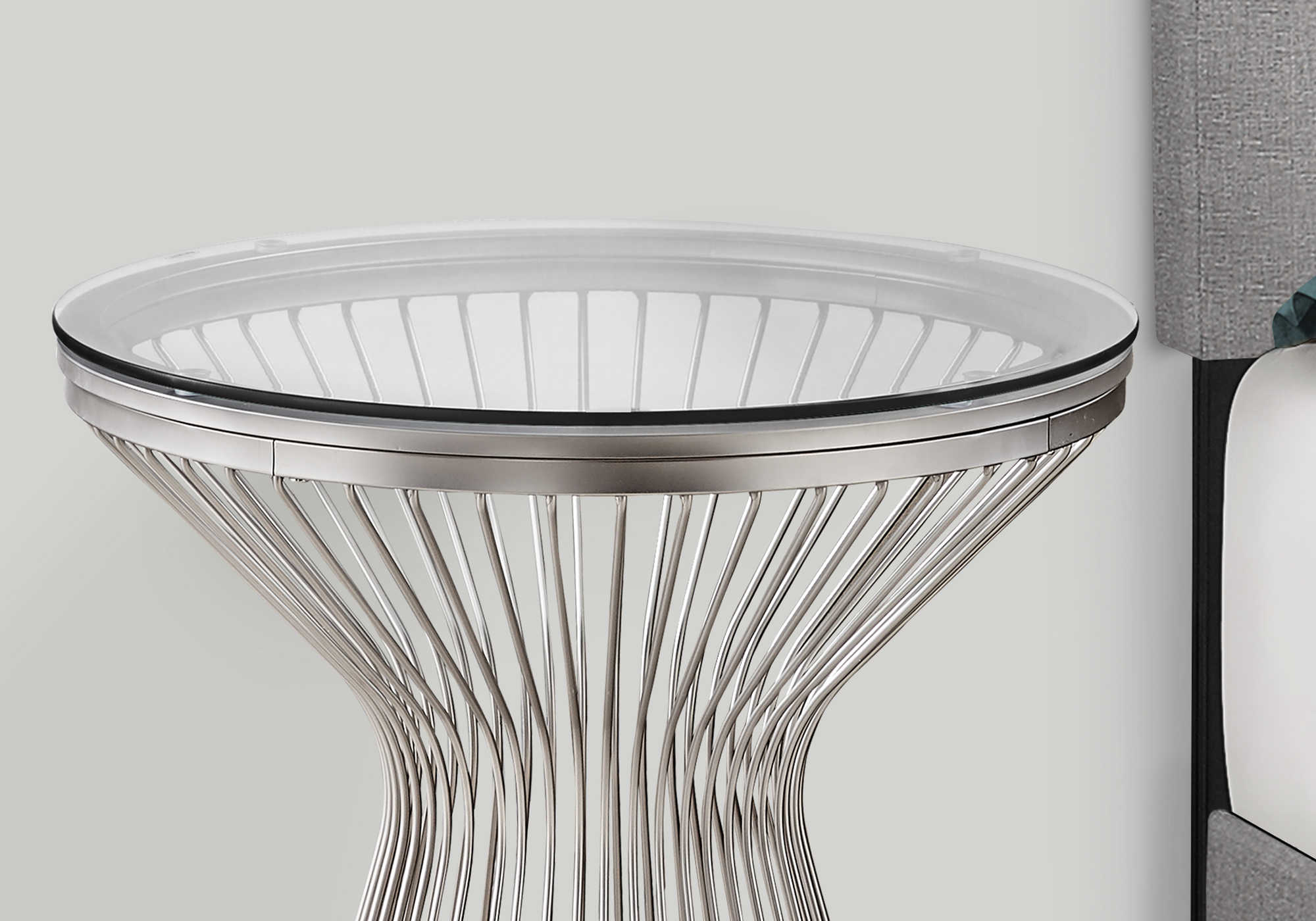 ACCENT TABLE - 24"H / STAINLESS STEEL WITH TEMPERED GLASS