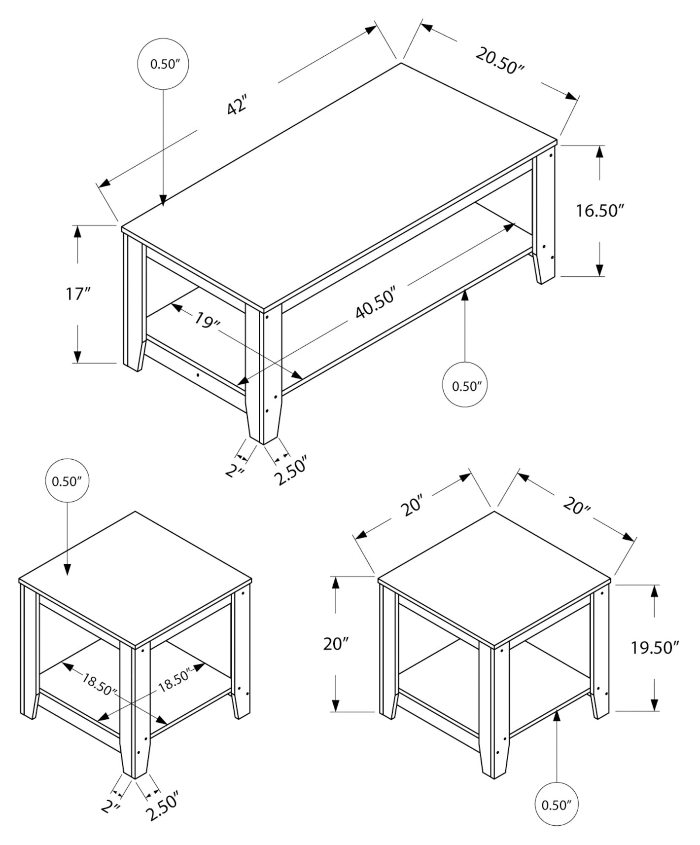 TABLE SET - 3PCS SET / INDUSTRIAL GREY