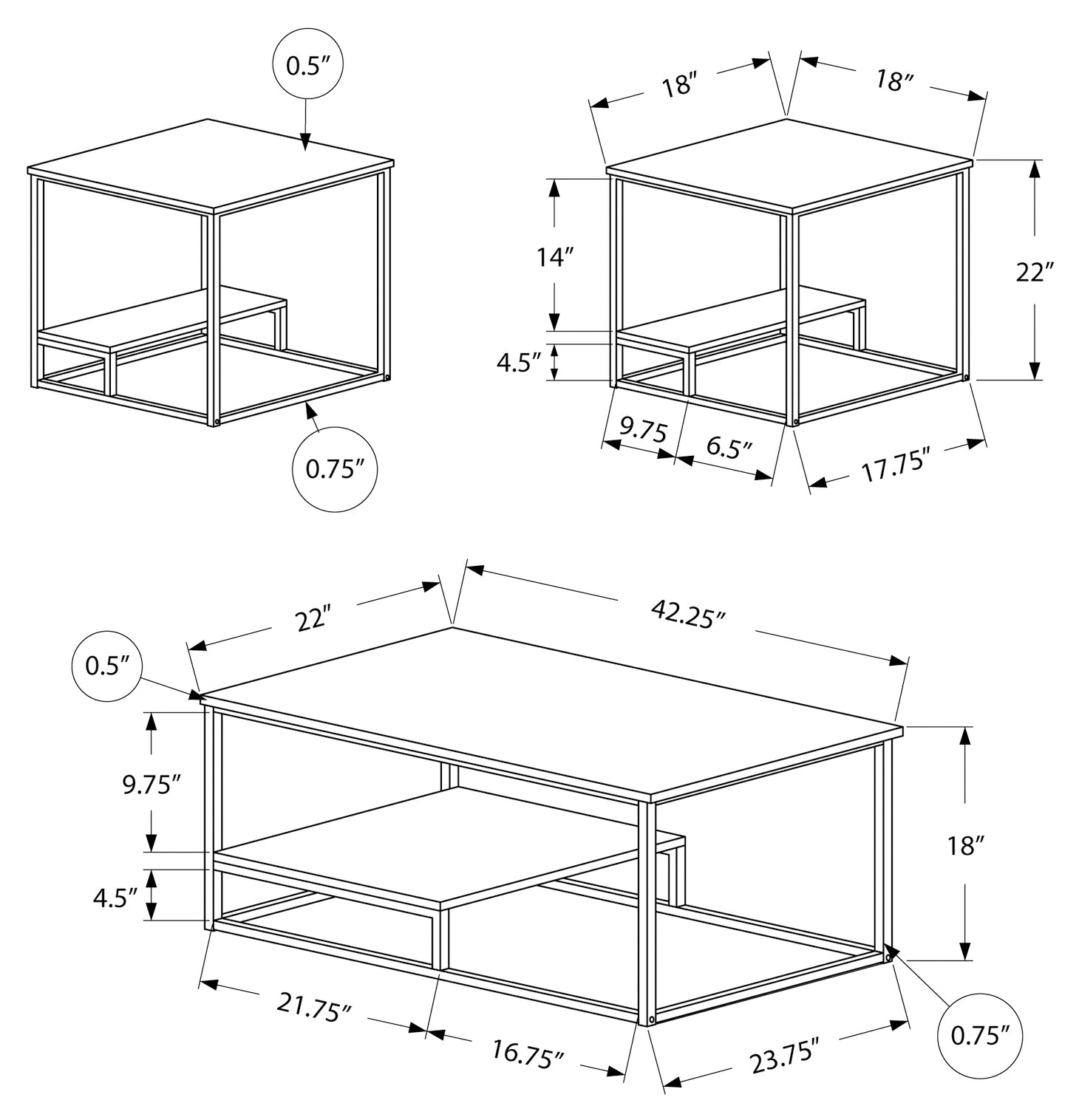 TABLE SET - 3PCS SET / DARK TAUPE / BLACK METAL