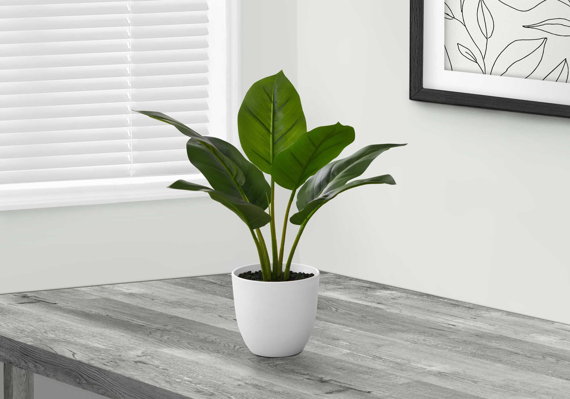 Artificial Plant, 17" Tall, Aureum, Indoor, Faux, Fake, Table, Greenery, Potted, Real Touch, Decorative, Green Leaves, White Pot