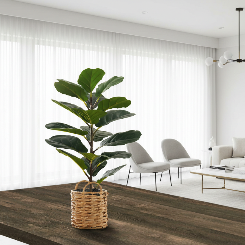 ARTIFICIAL PLANT - 28"H / INDOOR FIDDLE / 8" WOVEN BASKET