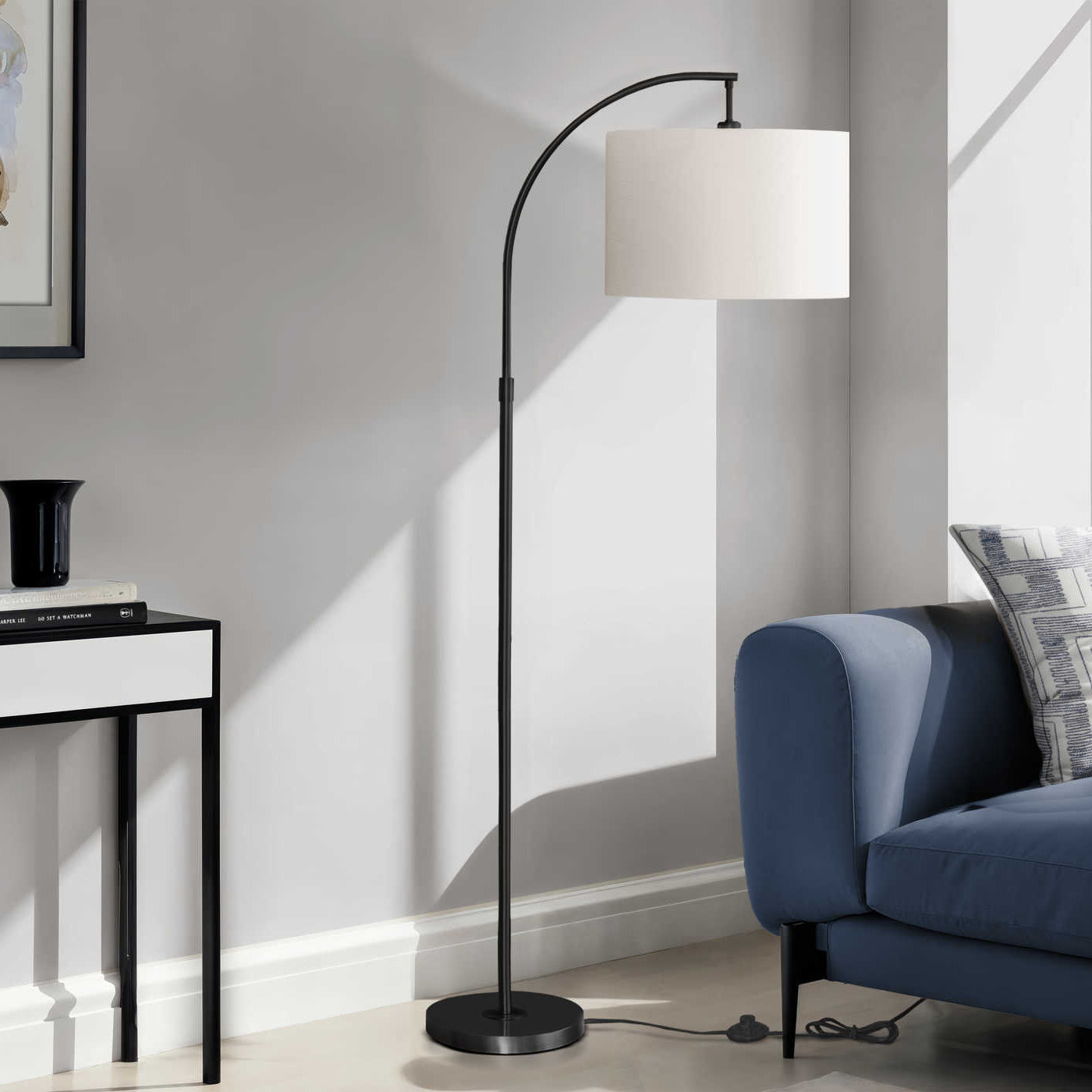 LIGHTING - 65"H ARC FLOOR LAMP BLACK METAL / IVORY