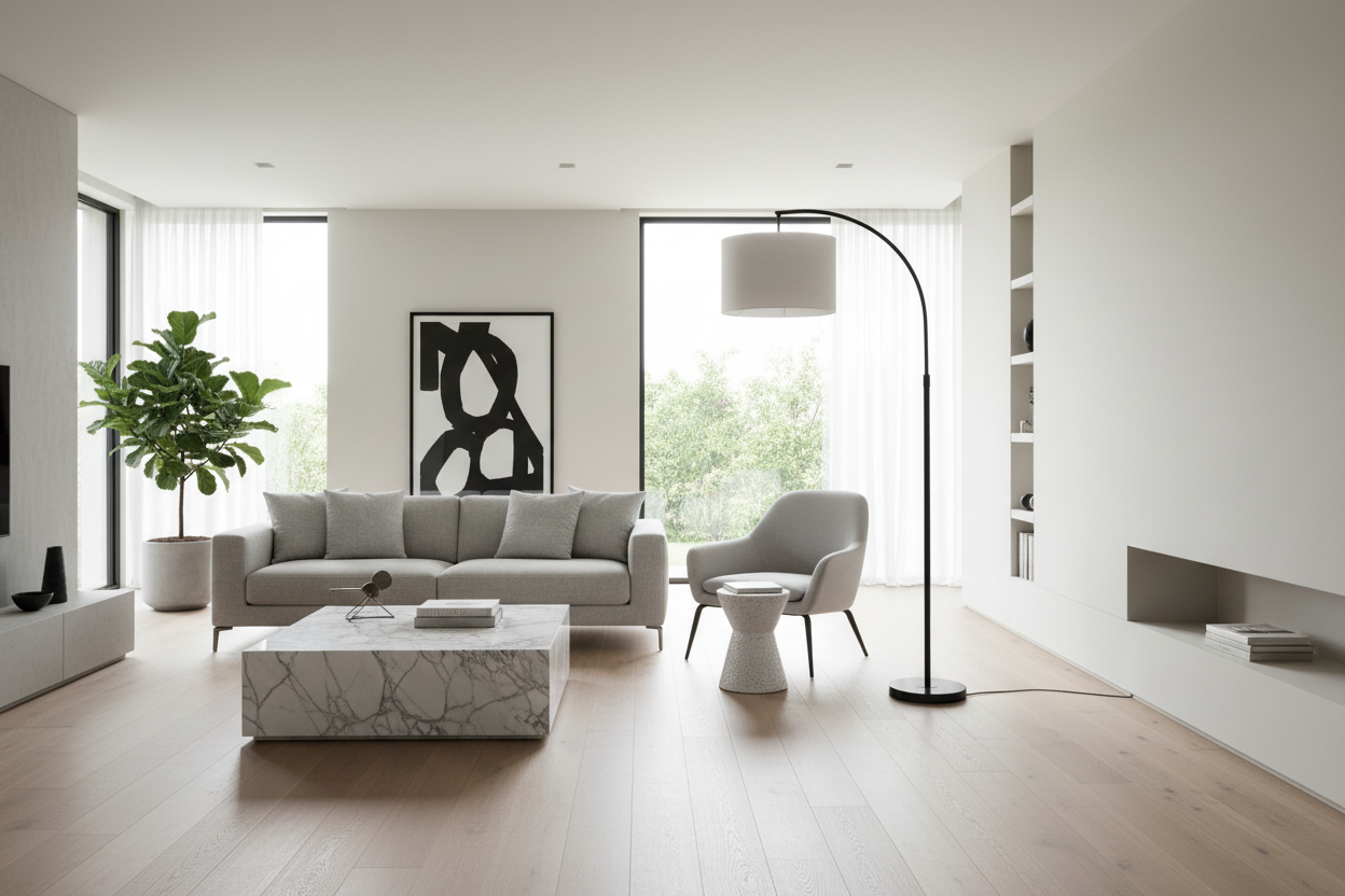 ÉCLAIRAGE - LAMPADAIRE ARC 65"H MÉTAL NOIR / IVOIRE 