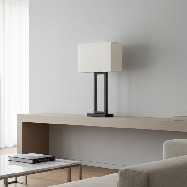 LIGHTING - 28"H TABLE LAMP BLACK METAL/ IVORY SHADE / USB