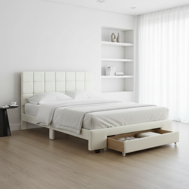 Lit double en PU blanc IF-5492