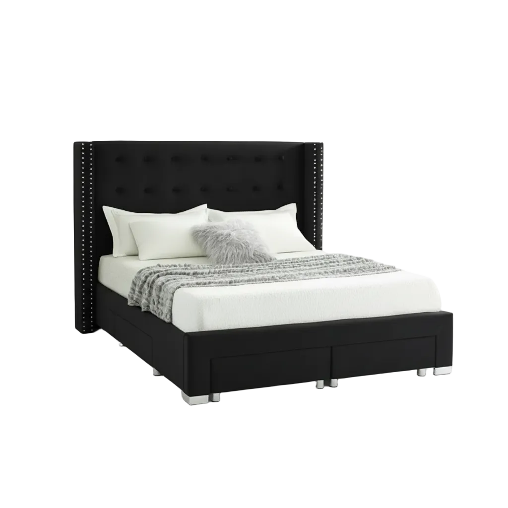 Lit en tissu velours noir IF-5323