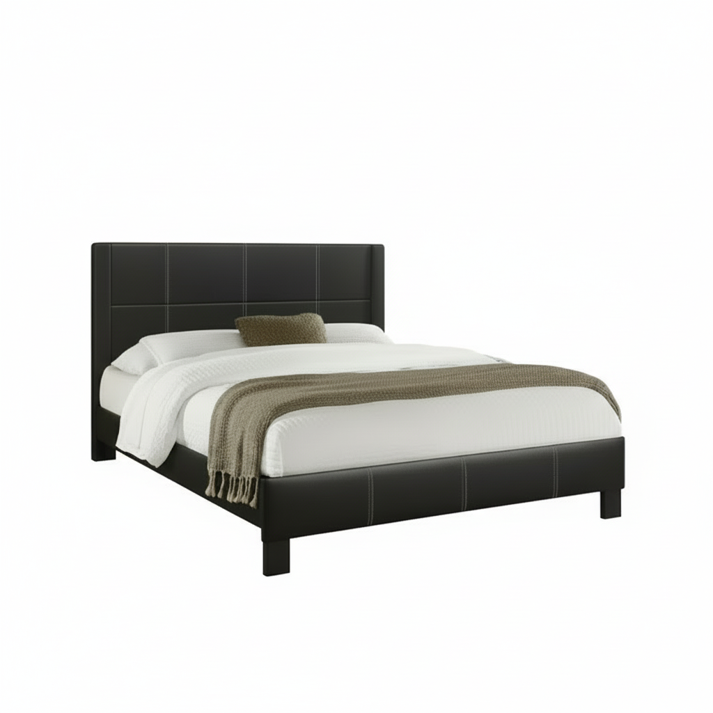 Lit IF-5350 en PU noir avec coutures contrastées