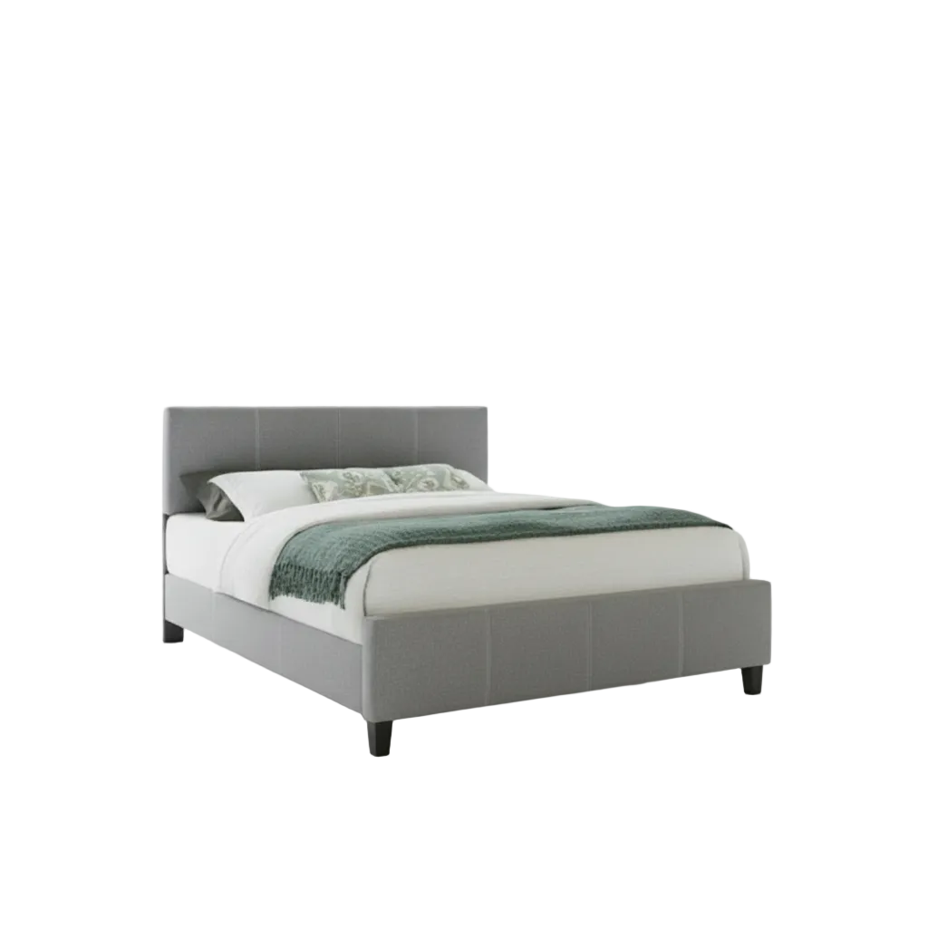 IF-137 Lit en tissu gris avec coutures contrastées