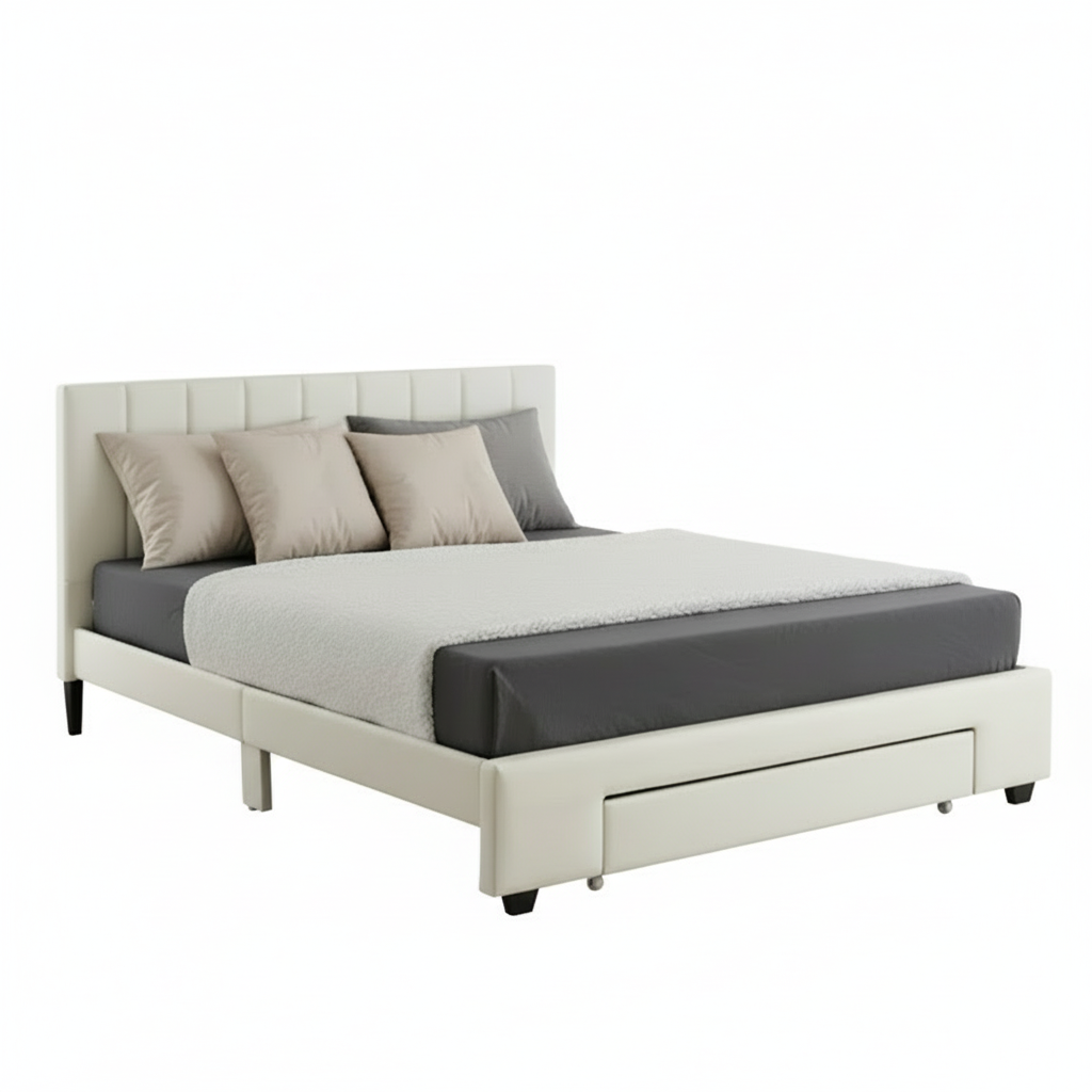 IF-5482 White PU Bed with Padded Headboard