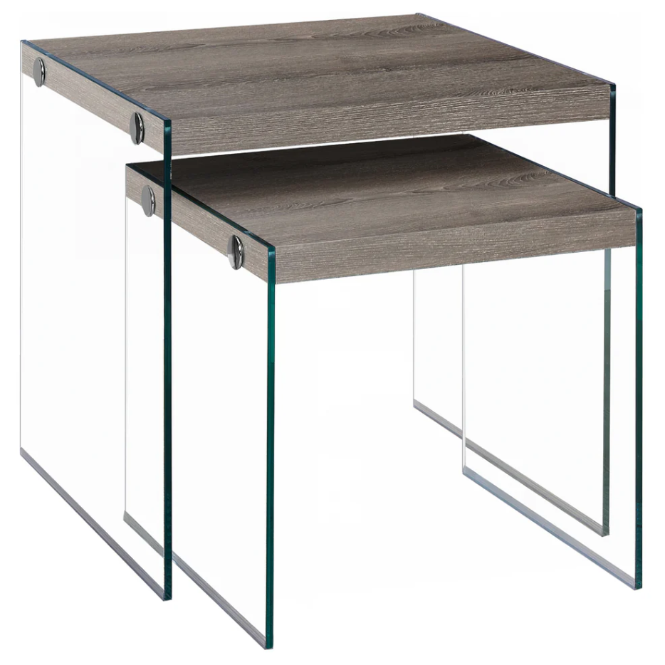 TABLES GIGOGNES - ENSEMBLE 2 PIÈCES / TAUPE FONCÉ / VERRE TREMPÉ