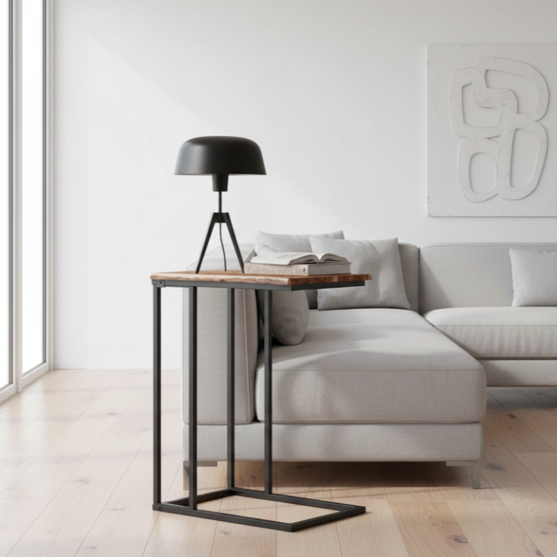 Table d'appoint Jivin en naturel et noir