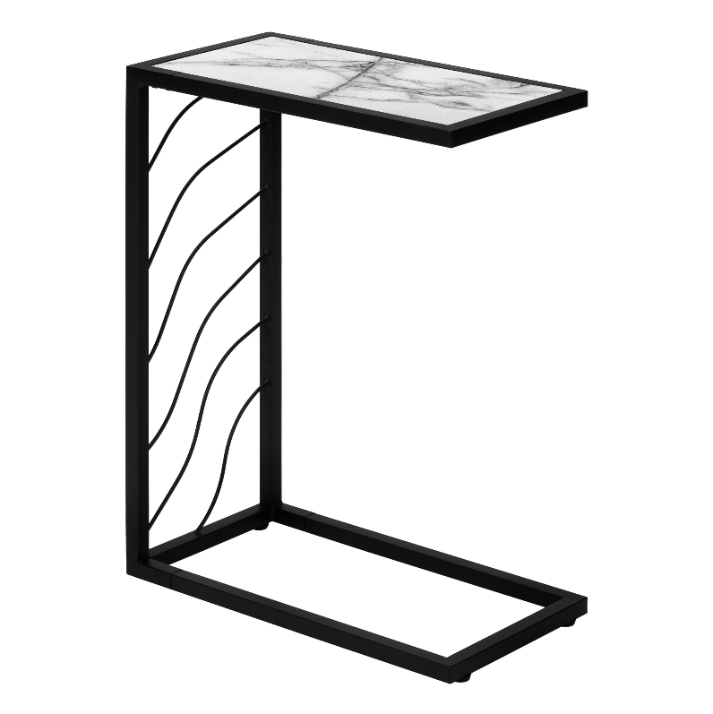 TABLE D'APPOINT - 25"H / ASPECT MARBRE BLANC / MÉTAL NOIR