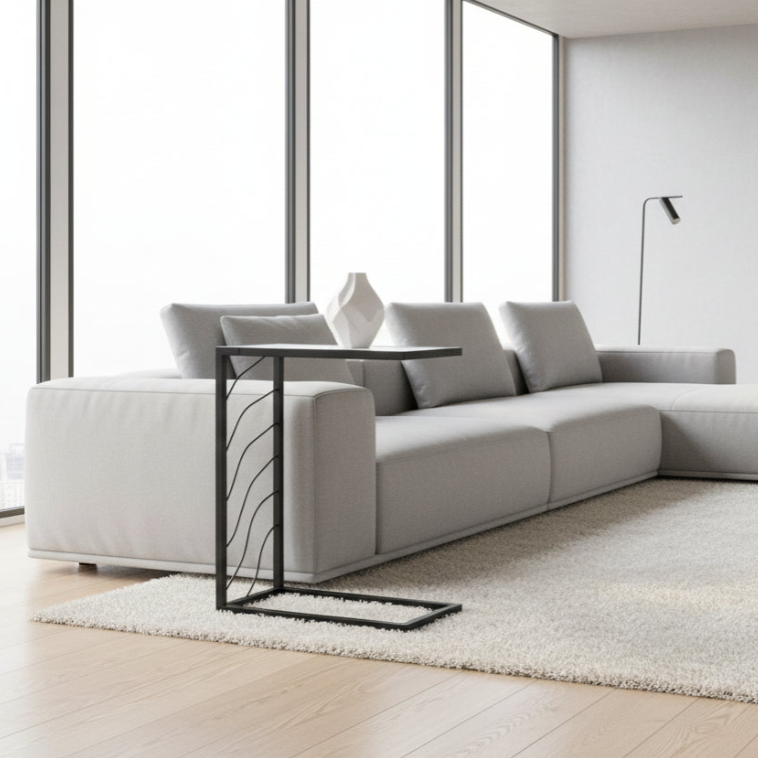 TABLE D'APPOINT - 25"H / ASPECT MARBRE BLANC / MÉTAL NOIR