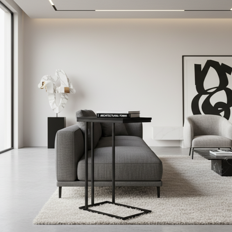 TABLE D'APPOINT - 25"H / NOIR / MÉTAL NOIR