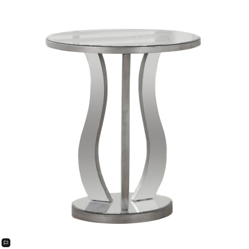 TABLE D'APPOINT - 20" DE DIAMÈTRE / ARGENT BROSSÉ / MIROIR