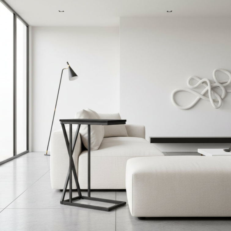 TABLE D'APPOINT - 25"H / NOIR / MÉTAL NOIR