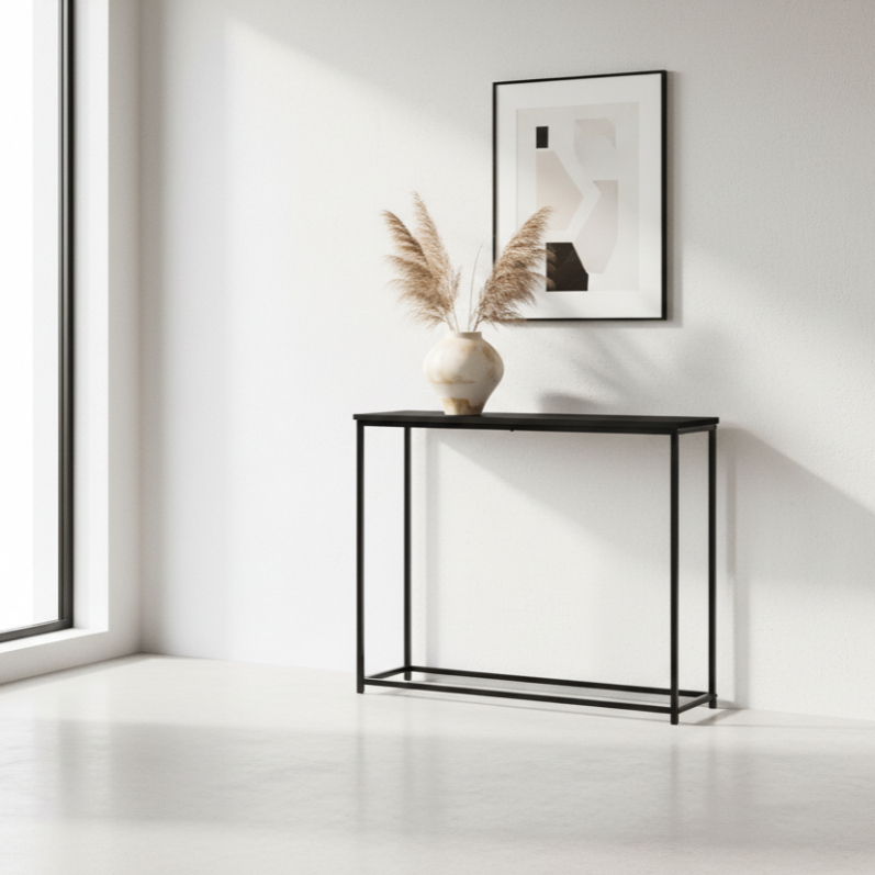 TABLE D'APPOINT - 32"L / NOIR / CONSOLE D'ENTRÉE EN MÉTAL NOIR