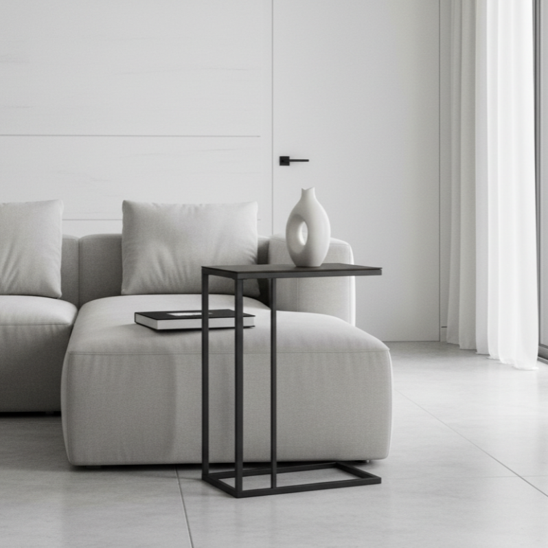 TABLE D'APPOINT - MÉTAL NOIR / VERRE TREMPÉ NOIR