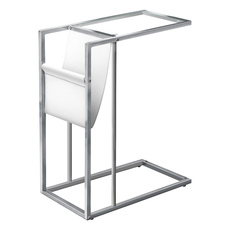 TABLE D'APPOINT - BLANC / MÉTAL CHROME AVEC PORTE-REVUES