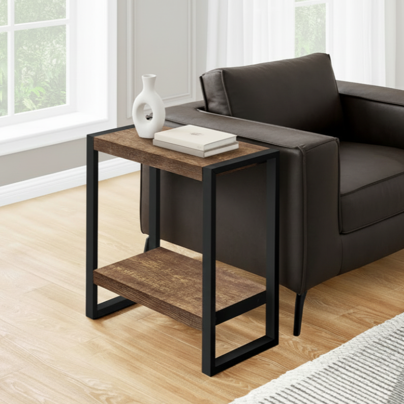 TABLE D'APPOINT - ASPECT BOIS RÉCUPÉRÉ MARRON / MÉTAL NOIR