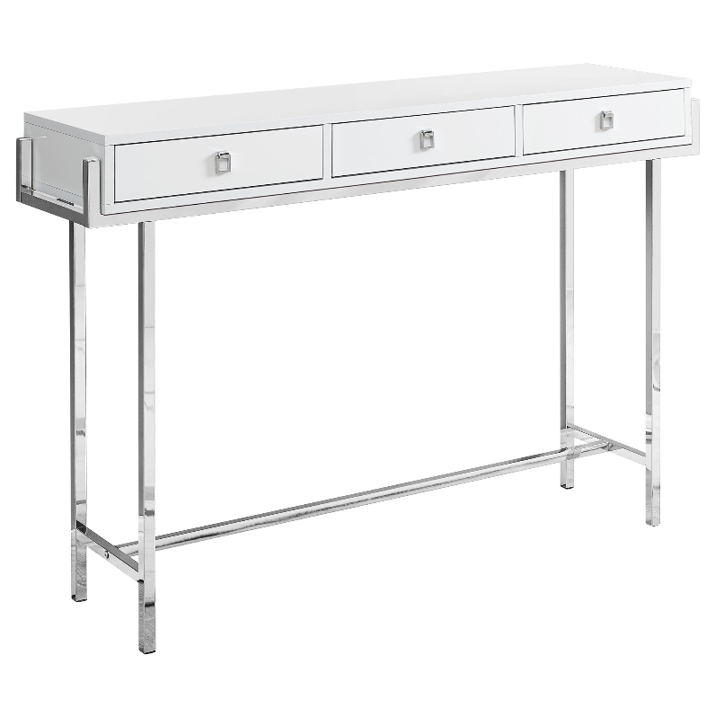 TABLE D'APPOINT - 48"L / BLANC BRILLANT / MÉTAL CHROME